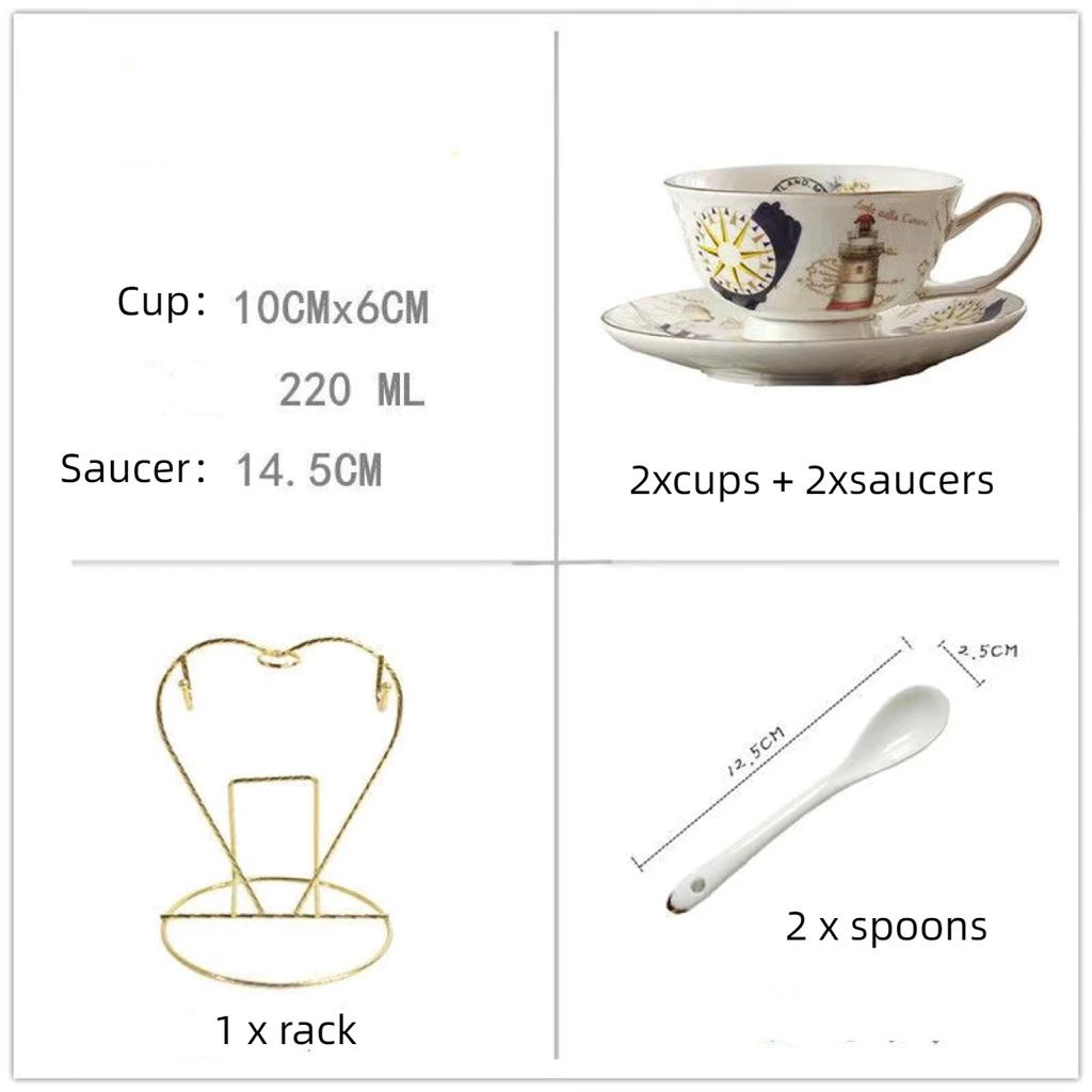 220ml Nordic Bone China Coffee Cup Set, Vintage English Style Tea & Coffee Mug Set