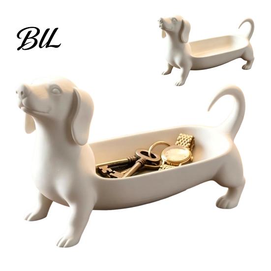 Desktop Storage Organizer Dachshund Jewelry Tray, Decorative for Rings Earrings And Keys, Office Desk Stationery Holder Cute Resin Animal Figurine