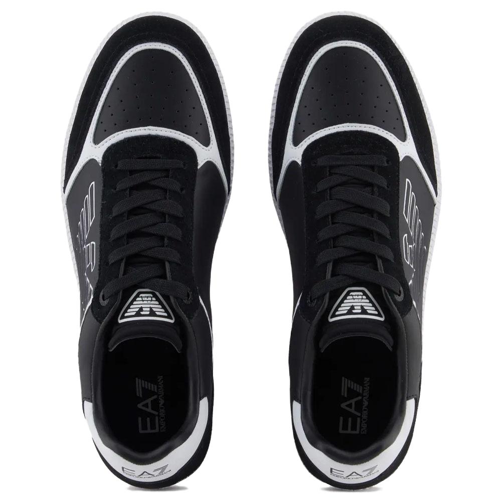 Emporio Armani EA7 Кожаные кроссовки на шнуровке с круглым носком, на плоской подошве, низкие, унисекс, Черные 7X000405AF19826MC001