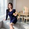 Autumn V-neck Slim Fit Sexy Women's Dress Elegant Long Sleeve Casual Sweater Dresses Women Fashion Winter Base Hip Wrapped Ladies Knitted Dress 25972