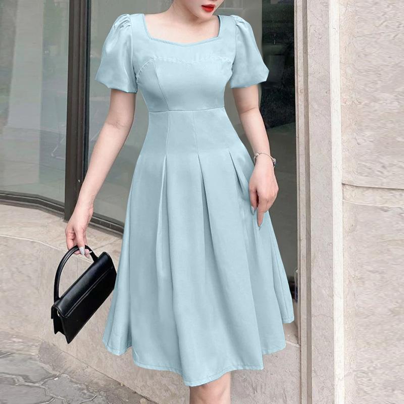 ZANZEA Женское повседневное летнее платье с квадратным вырезом и коротким рукавом