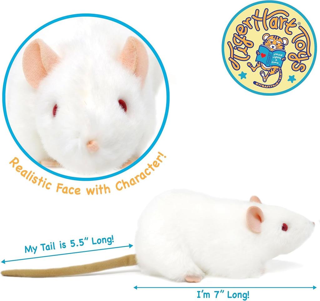 VIAHART White Rat Wiley Plush Toy, White, Small (Approx. 18cm), Fluffy Mouse Toy, Washable and Safe [Parallel Import]