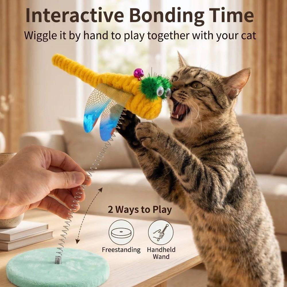Scratch Resistant Cat Teaser Wand Dragonfly Design Cat Teaser Toy Cat Spring Toy Indoor Cat