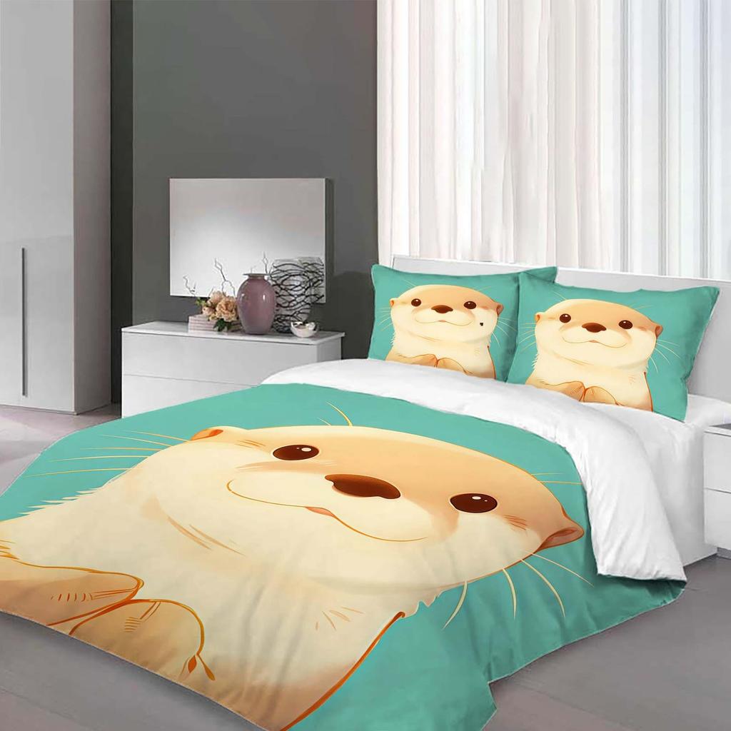 Christmas Gift 3-Piece Otter Duvet Cover Bedding Set,Queen Size, Includes Quilt Cover, Pillowcases, Machine Washable.