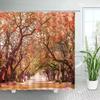 Autumn Forest Landscape Shower Curtain Maple Trees Road Plants Fallen Leaves Rural Scenery Wall Hanging Bathroom Decor Curtain