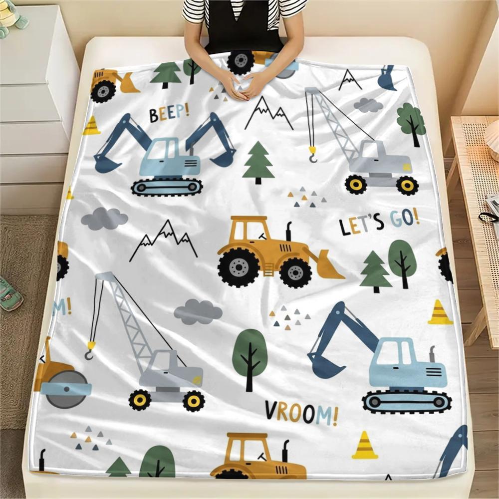 1Pc Cute Vehicle Print Flannel Blanket, High quality Comfortable for All Seasons, Home Decor, Warmth and Comfort, Perfect for Christmas Gifts W45