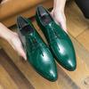 Fashionable and Popular Men's Classic Green Block Lace Up Pointed Formal Leather Shoes New Brand Men's Comfortable Banquet Shoes