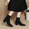 Coarse Heel Short Boots Women's Autumn and Winter New Pointed High Heel Boots Suede Thin Elastic Boots Medium Tube Fashion Boots