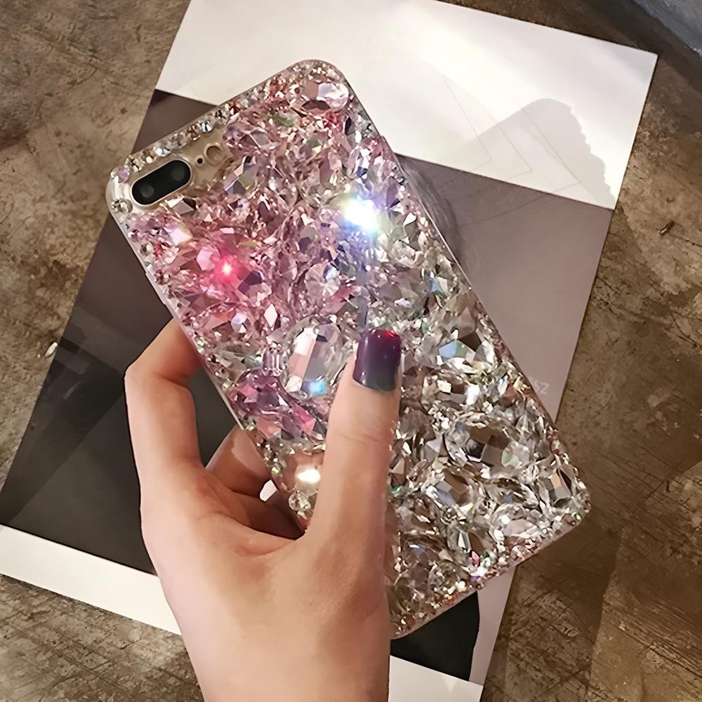 Роскошный Блестящий Кристальный Цветок из Страз Чехол для Телефона Для iPhone 17 16 15 14 13 12 11 Pro Max Air mini 16e 8 7 Plus X XS XR Блестящий Алмазный Камень Обложка