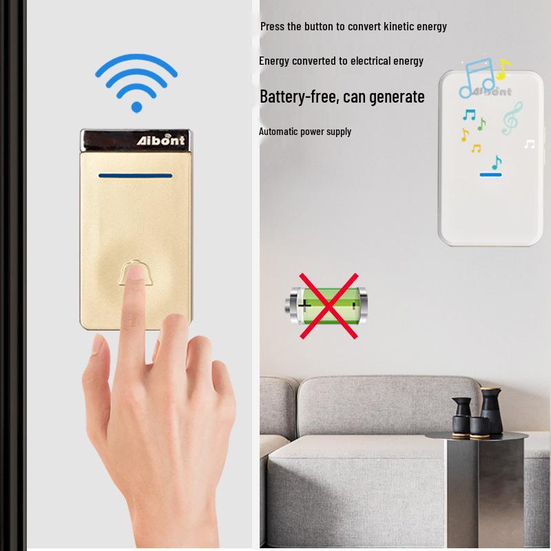 Battery-Free Smart Wireless Doorbell with One Transmitter & Two Receivers, EU/US Plug, Long Range, Waterproof.