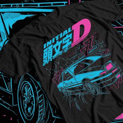 Initial D Ицуки Фудзивара Футболка Аниме Манга Фильм Унисекс Черная Футболка Все Размеры