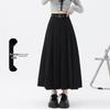 Women's High-Waist Gray Wool A-Line Skirt - Autumn/Winter Pleated, Elegant Slim-Fit.