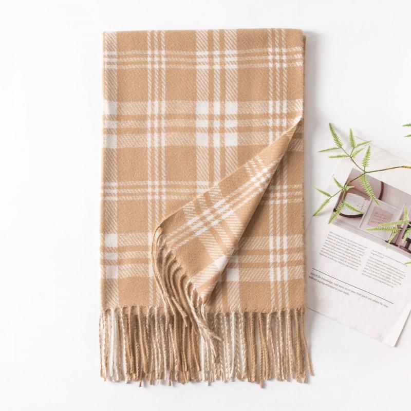 Soft Faux Cashmere Scarf With Fringe Plaid Wrap Women Winter Warm Stylish Accessory