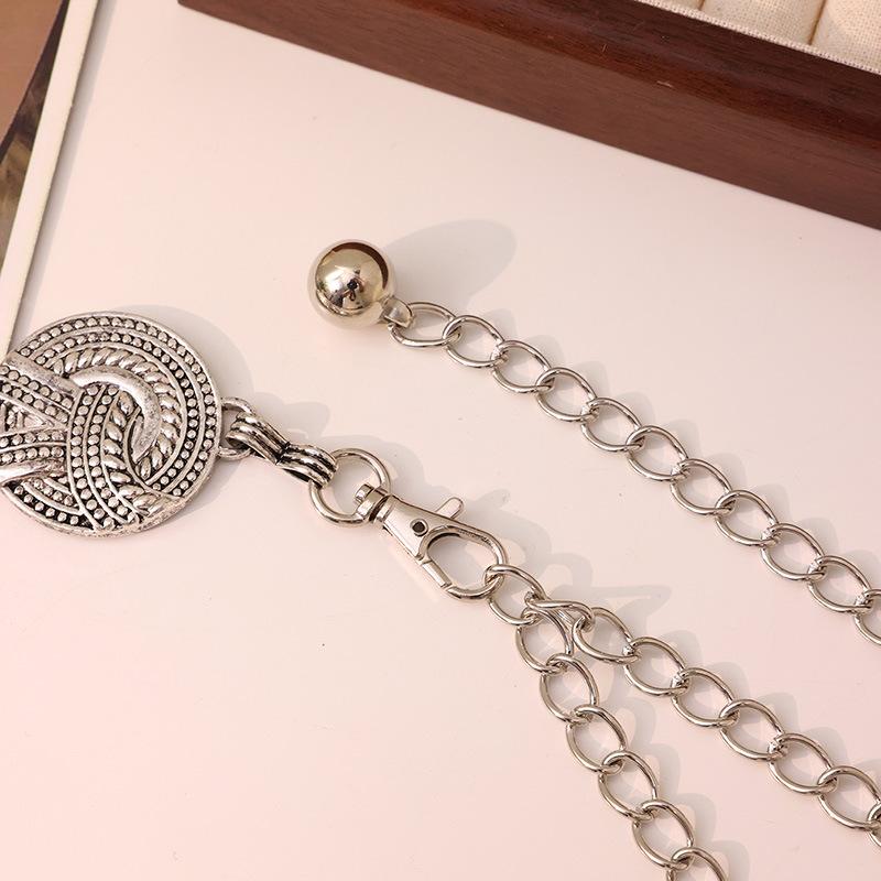 Европейская и американская старинная позолоченная почерневшая металлическая женская цепочка на талию в западном InS-стиле с ретро-резьбой