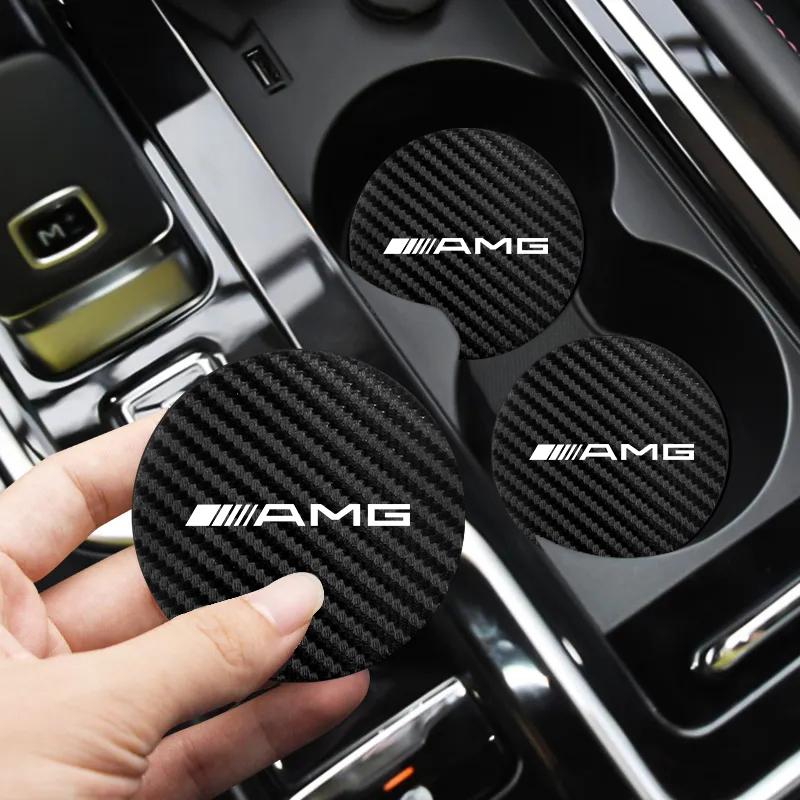 GUFPR1 For AMG B W206 W211 W212 W201 W210 W168 GLC W176 W124 W126 W140 W169 W177 W204 2Pcs Car Coaster Water Cup Mat Non-Slip Pad