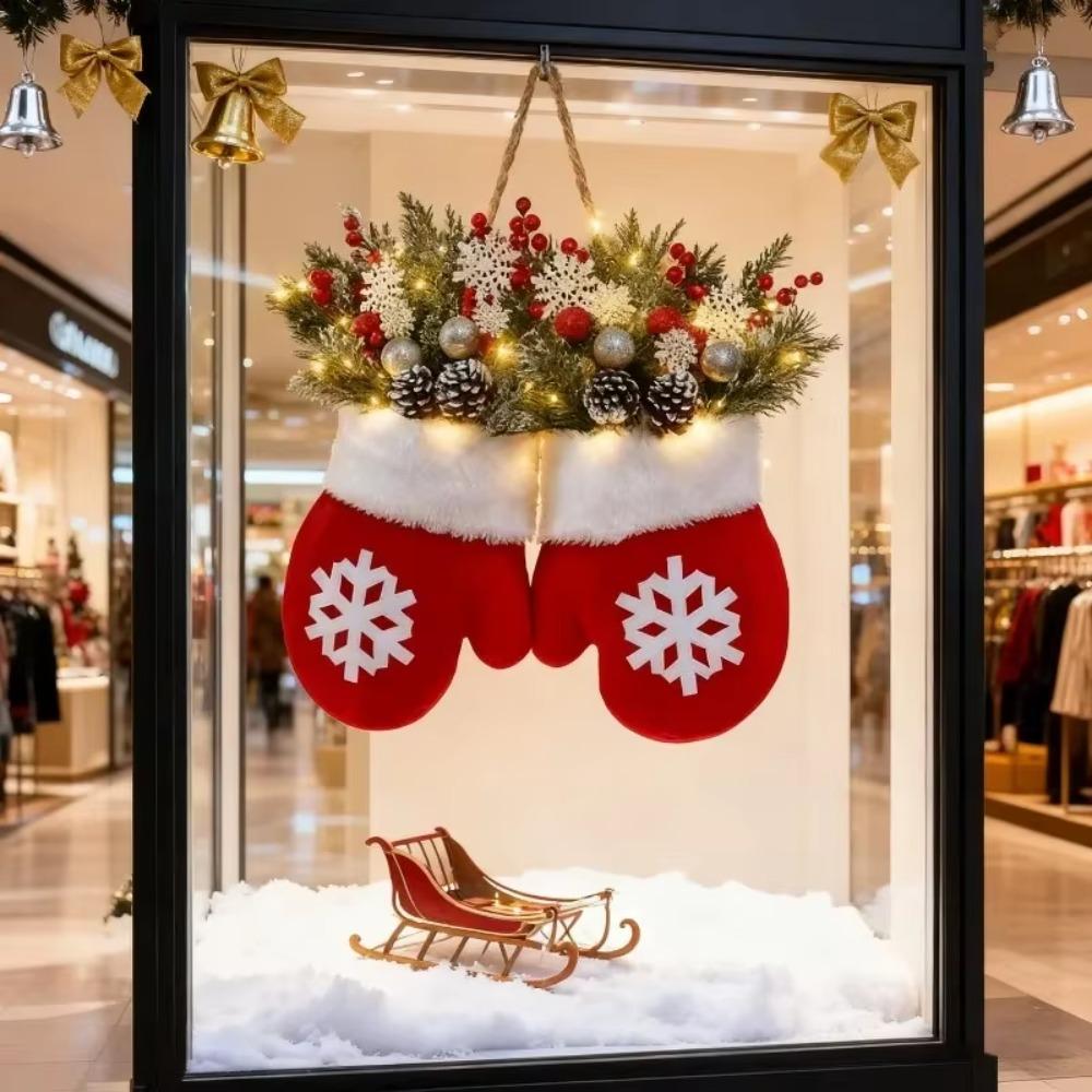 Со светодиодной подсветкой Рождественский венок из варежек Искусственные ягоды Рождественская гирлянда на дверь Новый год