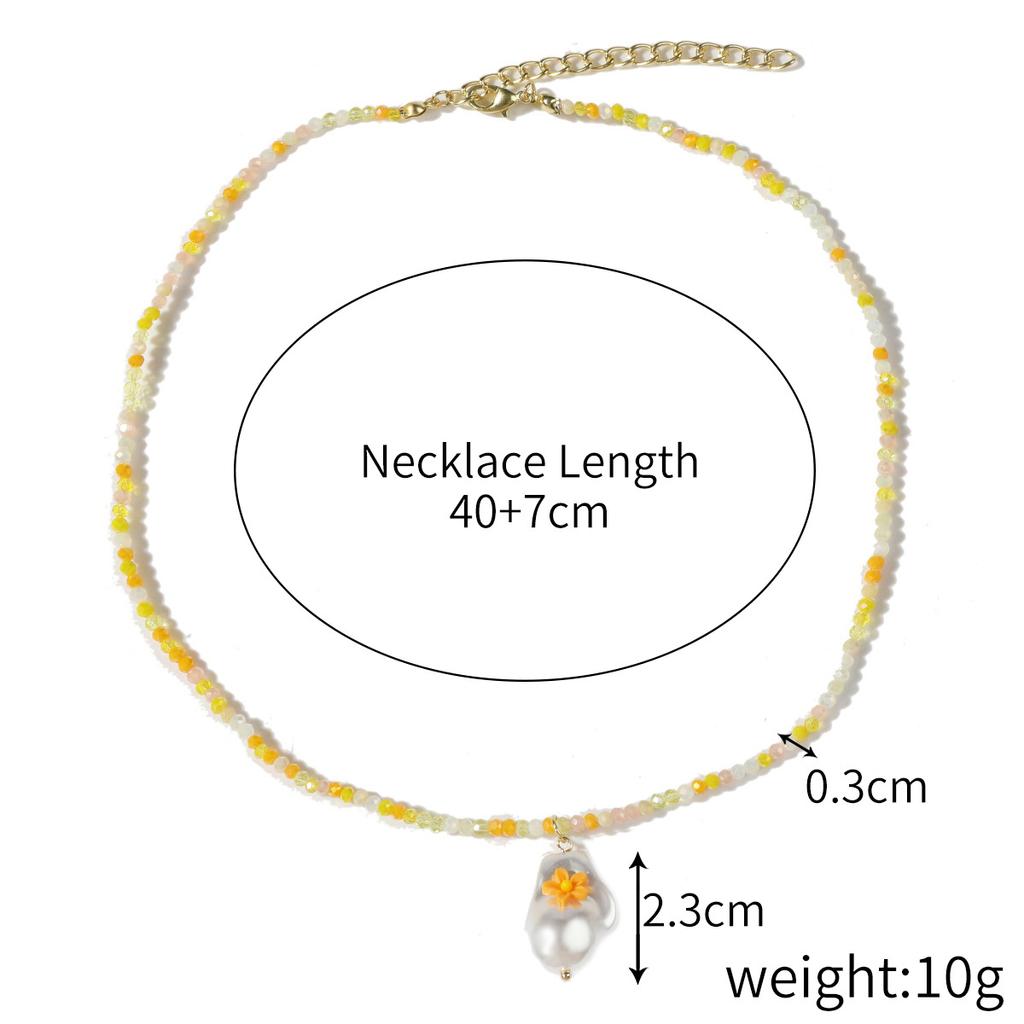 Necklace for Women Crystal Beaded Collarbone Chain Ins Simple Shell Necklace Female Colorful Natural Crystal Rice Bead Necklace