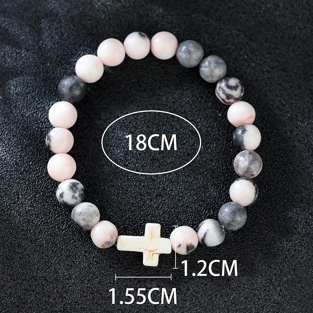Религиозный крестовый браслет для женщин и мужчин, натуральный камень, эластичный браслет из бисера, молитвенный браслет с карточкой