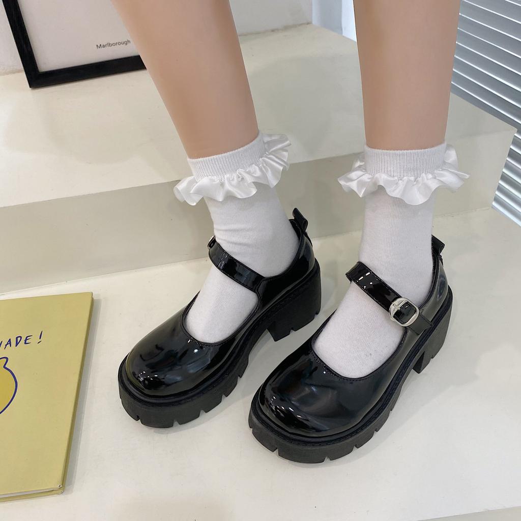 Интернет-знаменитости Британские маленькие кожаные туфли Женские туфли Мэри Джейн на платформе Туфли на одной пуговице Высокие каблуки Тонкие туфли Лолита Студенческая Jk Uniform Shoes