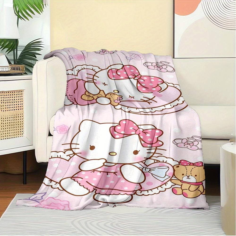 For Kitty, Cute, PinkAnime-Themed Flannel Blanket, Glam Style, Digital Print, All-Season Comfort, Tear-Resistant, Knitted Craftsmanship, Pol