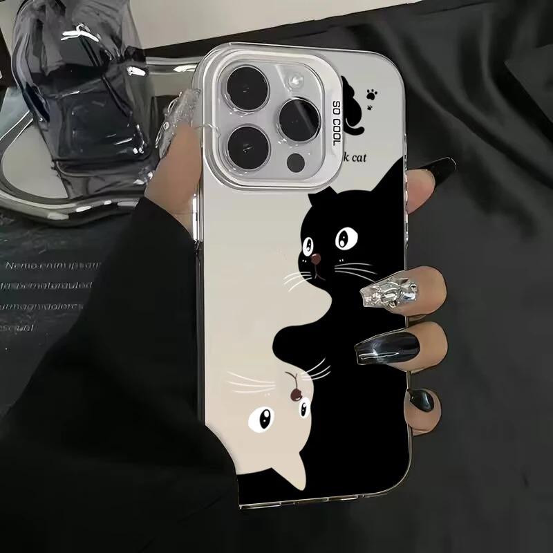 Милый мультяшный чехол для телефона с черным котом для iPhone 16 15 Pro Max 14 13 12 11 Pro Max XS XR 7 8 Plus Противоударный силиконовый мягкий чехол из ТПУ