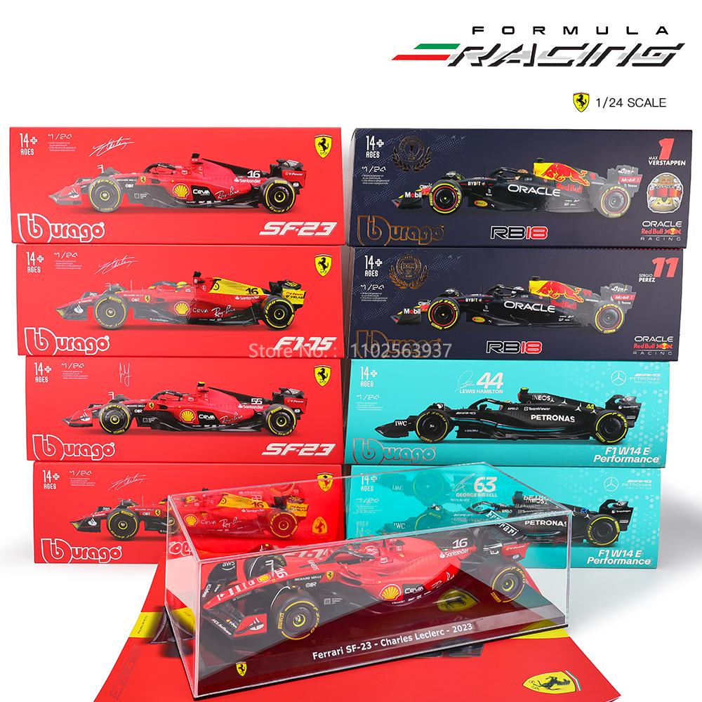 ABAJ1 Bburago 1:24 модели F1 разного стиля 2022~2025 Ferrari SF23 №16 Леклер №55 Сайнц Симуляция Модель автомобиля из сплава Изделия Декор