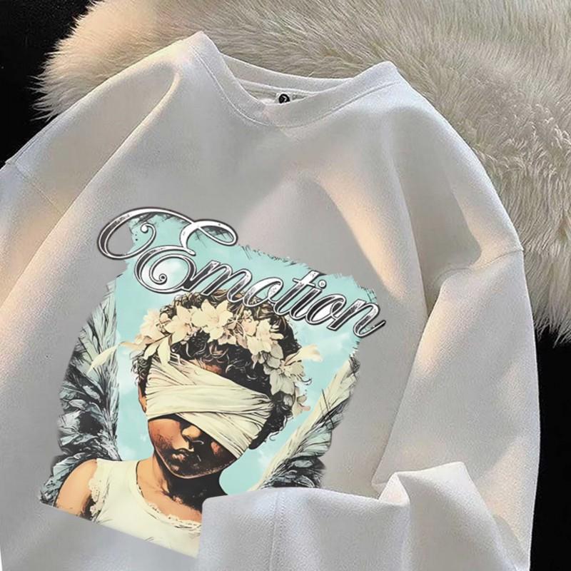 Oversized Vintage Dark Academia Angel Print Hoodless Sweatshirt Men Women Fall 2025