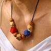 Retro Fashionable Wooden Handmade Bead Geometric Necklace Sweater Chain Pendant CDN
