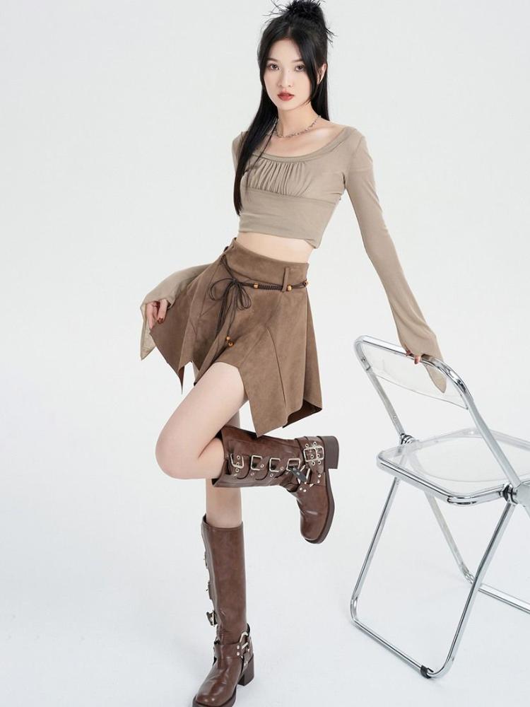 Винтажная плиссированная юбка цвета хаки, женская уличная мини-юбка с высокой талией в стиле Харадзюку, асимметричная повседневная мини-юбка в стиле 90-х годов Y2k