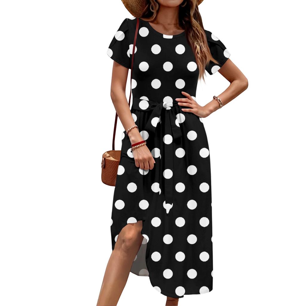 Women's Casual Cute Pattern Print Round Neck Midi Dress Basic Classic Outdoor Everyday Short Sleeve Loose Dress