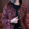 Женский твидовый пиджак с длинным рукавом, застегивающийся на пуговицы, укороченный блейзер с карманами, двубортное пальто в сетку для осени и зимы