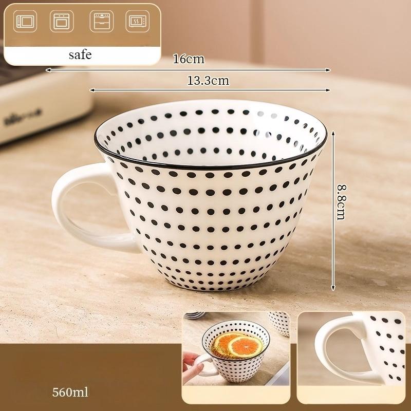 Керамическая кружка с синим узором в горошек, большая кофейная кружка, кружка-джамбо, кружка для чая, молока, хлопьев, чашка для завтрака для дома, кухни, 1 шт.
