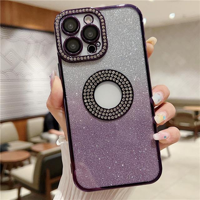 For iPhone 15 Pro Max Luxury Plating Gradual Flash Diamond Frame Phone Case For iPhone 11 12 13 14 16 Plus Lens Protective Cover