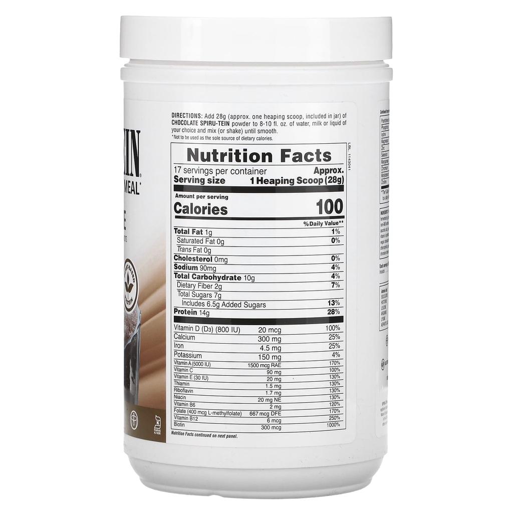 Spiru-Tein, Protein Powder Meal, Chocolate Flavor, 476G (1.05Lb)