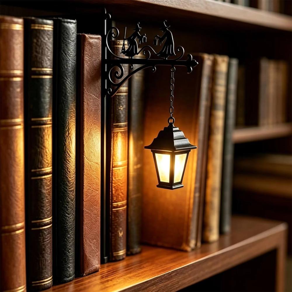 Gothic Iron Witch Bookshelf Lamp Black Metal Mini Shelf Lamp Gift for Book Lovers