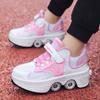Children's 4-wheel Dual-purpose Roller Shoes Outdoor Kids Deformed Shoes With Wheels Fashion Parkour Sneakers For Girls Gift