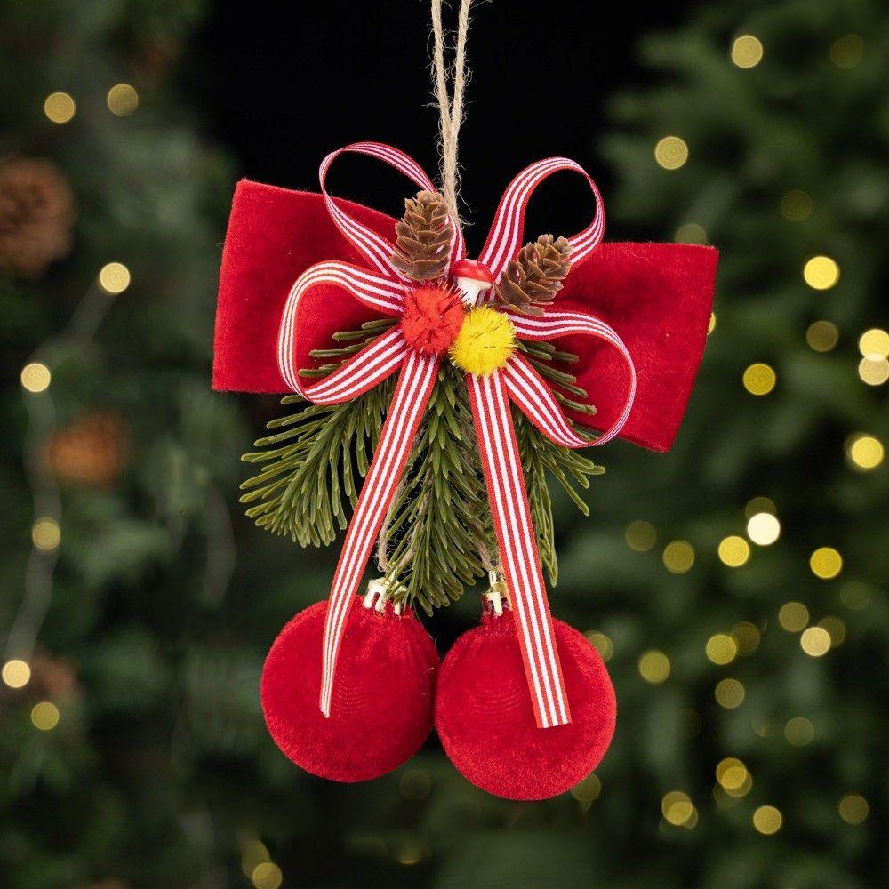 Striped Ribbon Christmas Bowknot Pendant Pine Sprig Xmas Tree Hanging Pendant Holiday Decoration