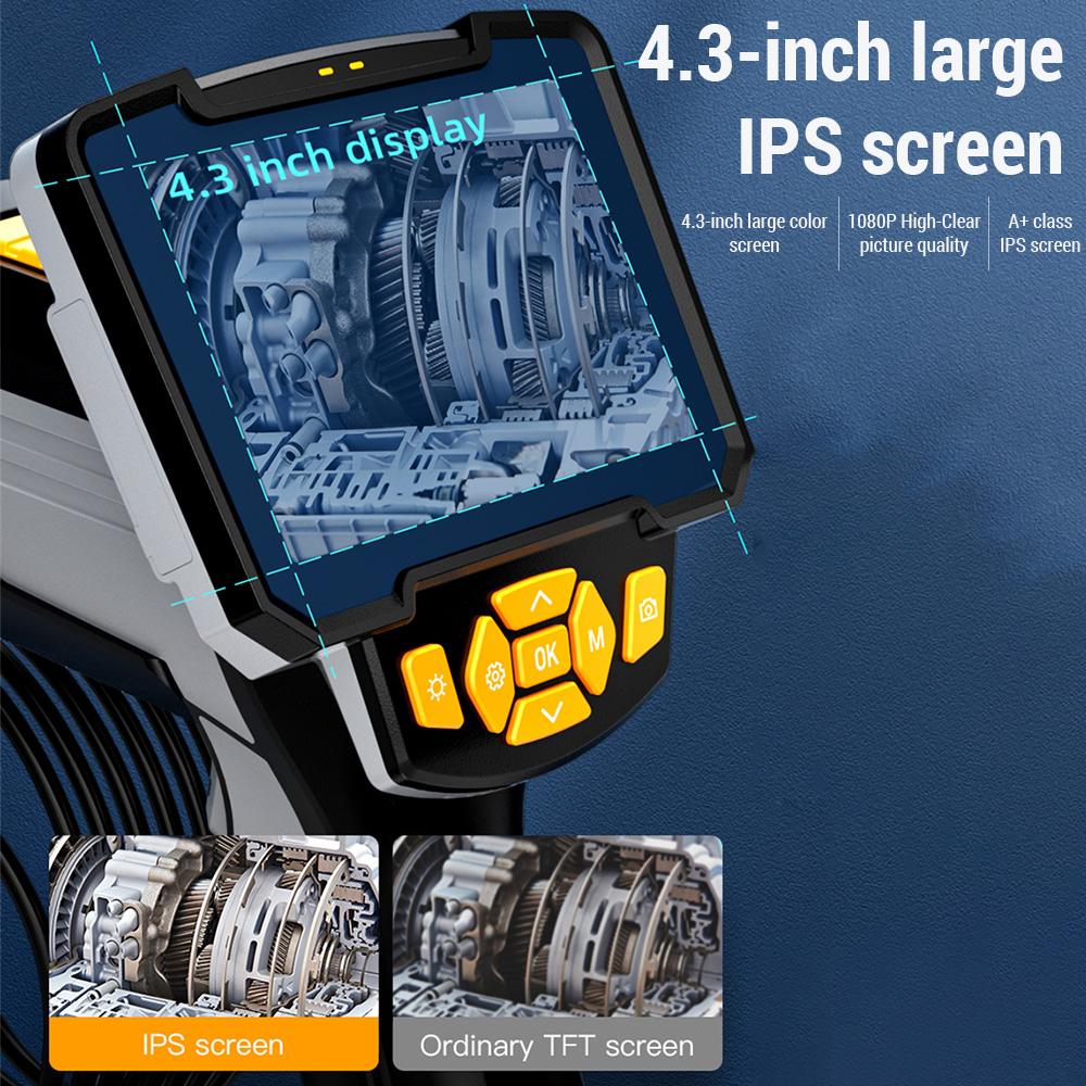 Handheld Industrial Endoscope 4.3 Inch High Clear Screen Borescope Camera with Light 1080P Water Resistant Inspection