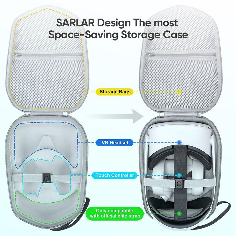 Hard Carrying Case Compatible with Meta Quest 2 Official Basic/Elite Strap VR Game Headset and Touch Controller Accessories