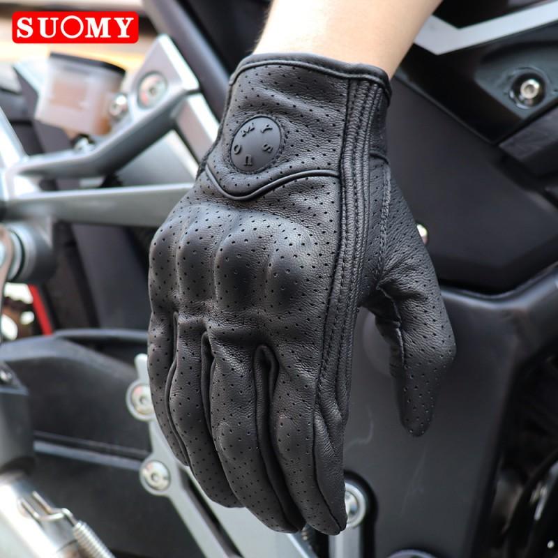 SUOMY Genuine Leather Motorcycle Riding Gloves With Touchscreen Fingers Breathable Perforated Design Men Women
