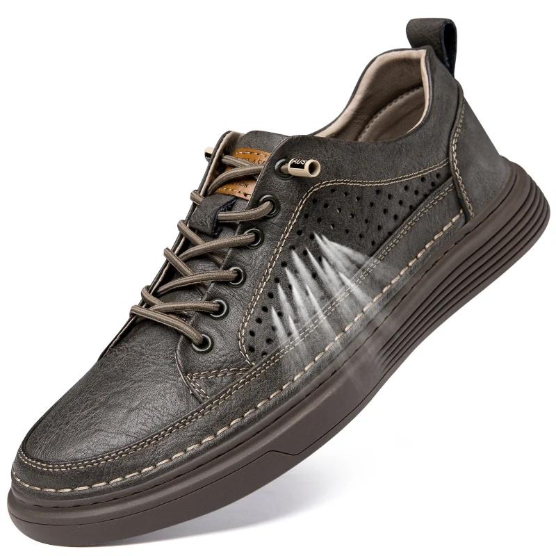 Модные летние туфли-оксфорды из натуральной кожи, дышащие уличные кроссовки, мужская обувь, кожаная обувь ручной работы, повседневная обувь, прогулочная обувь для мужчин