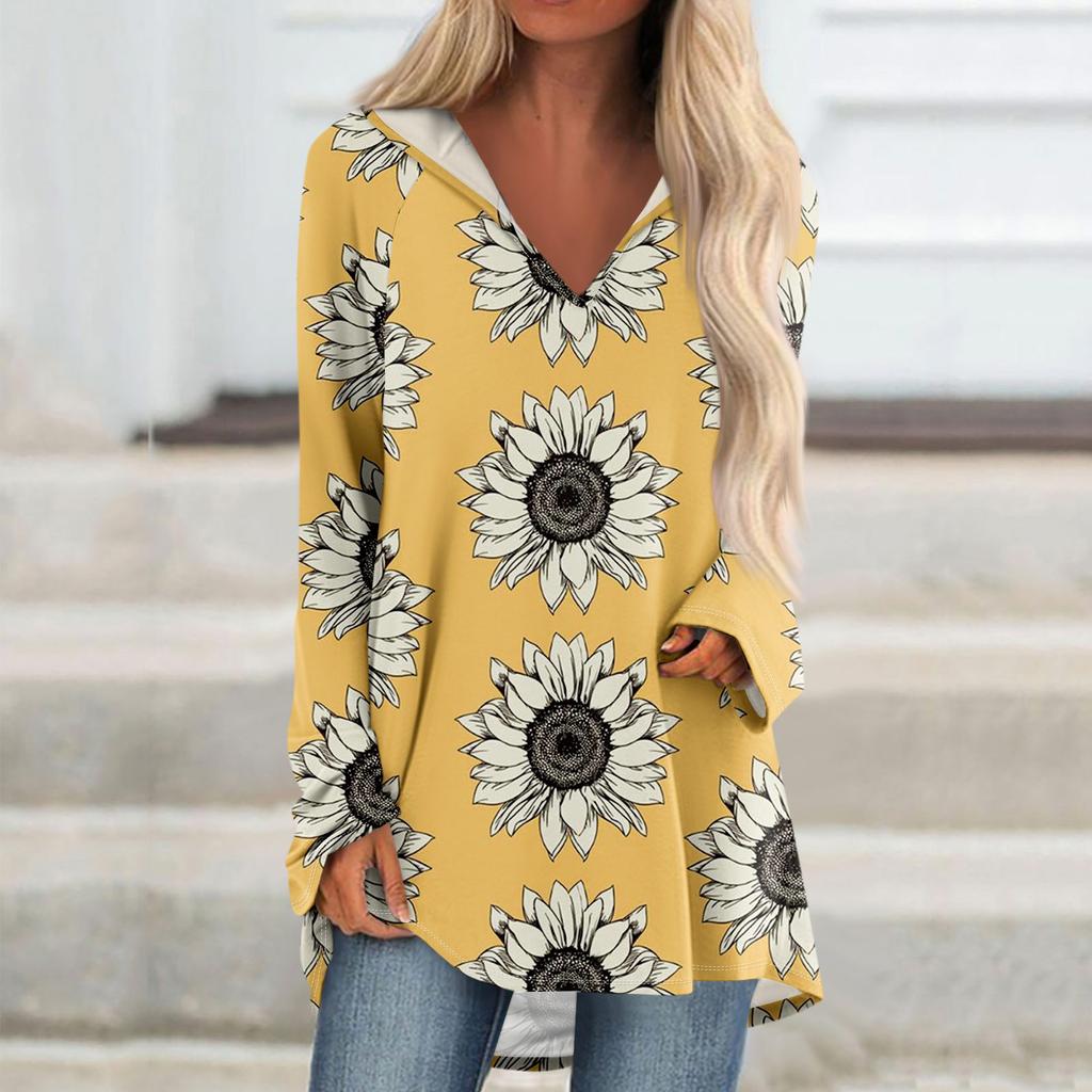 Женские свободные топы с V-образным вырезом и капюшоном с длинными рукавами, повседневные топы, домашние пижамы для отдыха, топы