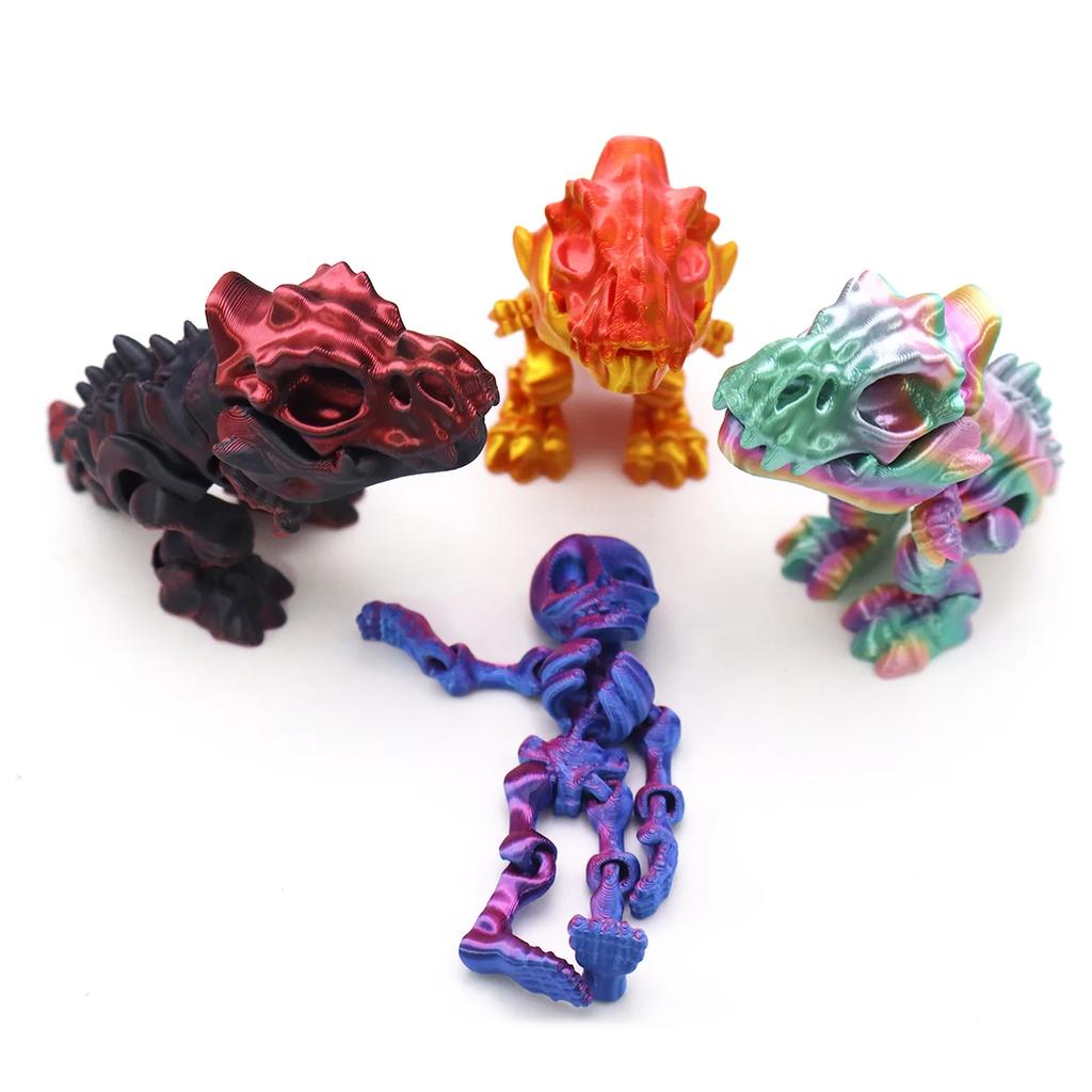 3D Printed Dragon Toys Figurines Model Desktop Decoration Fidget Toy Rotatable Tyrannosaurus Rex Skeleton Dinosaur Miniatures