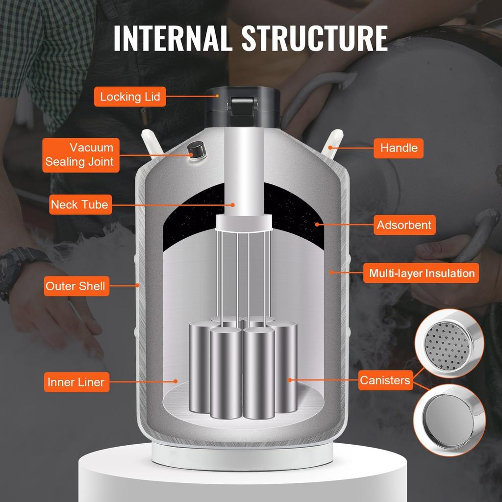 Liquid Nitrogen Tank 30 L Aluminum Alloy LN2 Container Dewar 6 Canisters