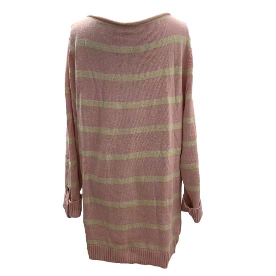 Women Autumn Oversized Sweater Elegant O-Neck Long Sleeve Striped Splicing Color Pocket Loose Pullover Elegant Knitting Jumper