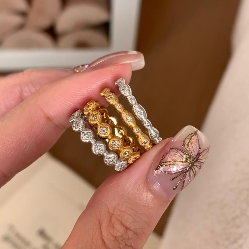 Vintage Maillard Style Brushed Micro Inlaid Zircon Rings for Women Stackable Minimalist Elegant Tail Ring Set