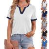 Women's Patchwork V-neck Short-sleeved Top
