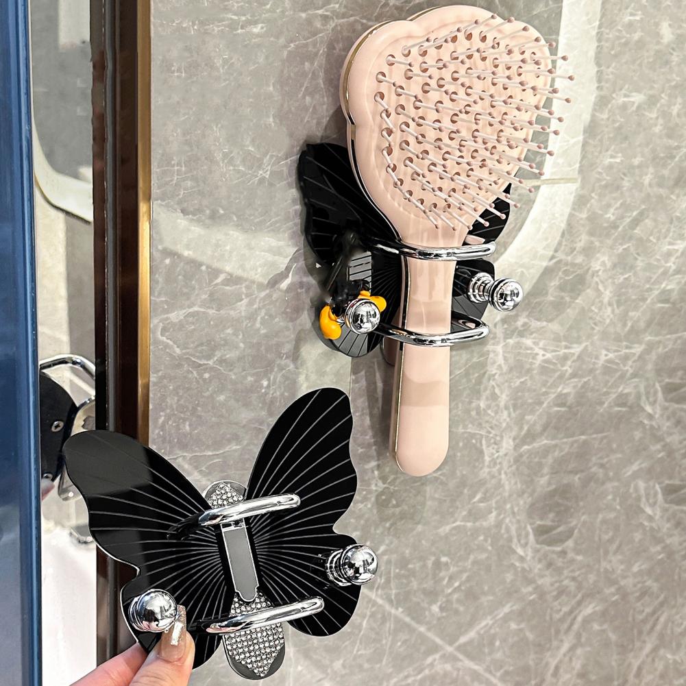 Самоклеящийся настенный держатель для расчесок в форме бабочки, стойка для хранения расчесок с крючком, прочная, надежная, стойка для заколок