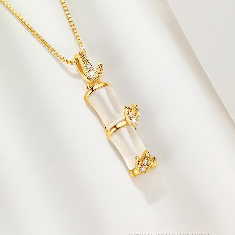 Бамбуковое ожерелье для женщин, Японское и корейское простое модное универсальное ожерелье-подвеска «Кошачий глаз», цепочка для ключицы