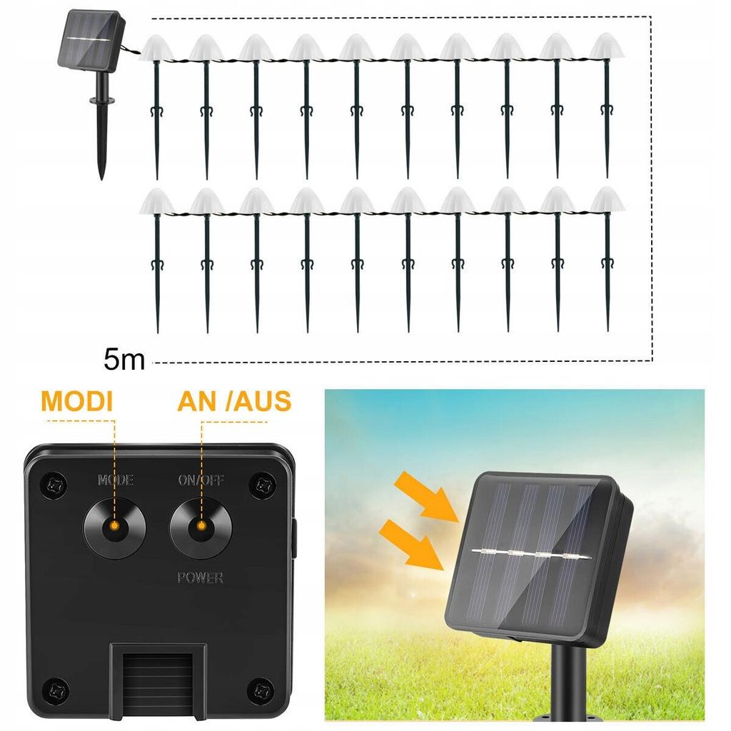 Mushroom Lamp For Insertion Into The Ground With Solar Panel, Warm Led